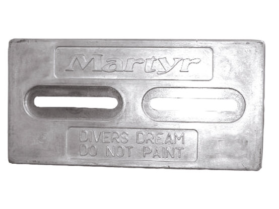 Anode, plaque de zinc, longueur : 12, largeur : 6, entraxe des trous : 2 à 9 pouces