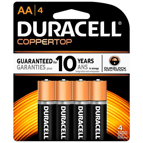 Piles alcalines, 1,5 V, type AA, paquet de 4