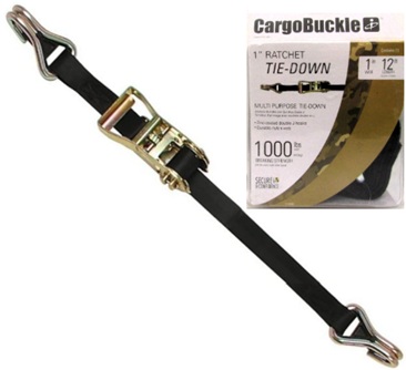 Sangle d'arrimage avec cliquet et crochets en J, sangle : 2,5 cm x 3,66 m (C)