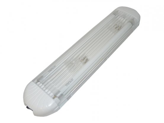 Lampe fluorescente, cabine, plastique blanc, 12 V, 2 x 8 W