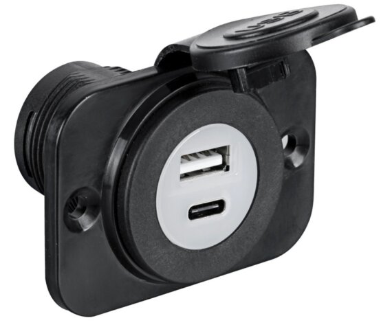 Prise standard avec USB et type C, noire
